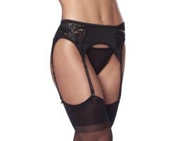 Amorable - Jarretelgordel Met Kant inzetten, Inclusief Kousen En Slip - Zwart - One Size