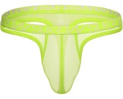 SUKREW Sheer Low-rise Thong Acid Yellow - MAAT M - Erotisch Heren Ondergoed - String voor Man - Sexy mannen String