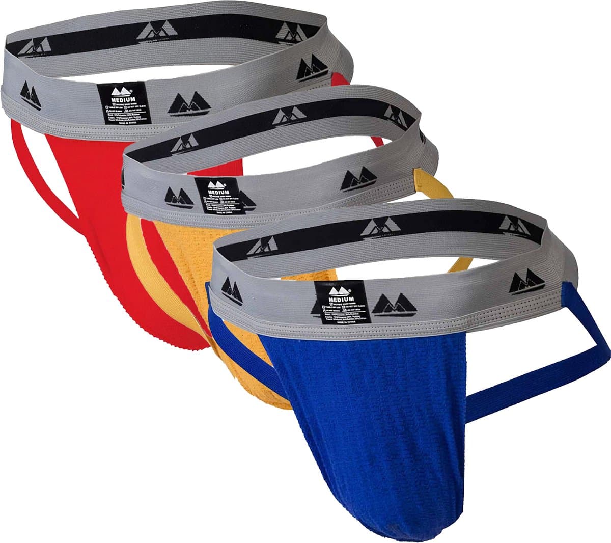 MM Sports Original Edition Swimmer/Jogger Jockstrap 2 inch Multipack 1x Red + 1x Yellow + 1x Blue - MAAT M - Heren Ondergoed - Jockstrap voor Man - Mannen Jock — afbeelding 1