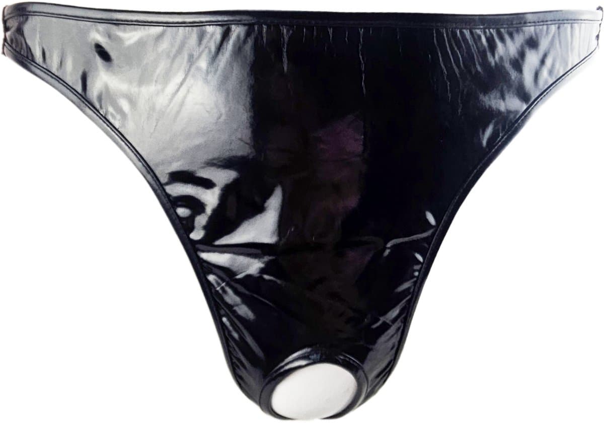 BamBella ® - String Maat L/XL Datex Zwart (Latex en stof SM kleding BDSM erotische heren kleding ondergoed lingerie onderbroek zwart — afbeelding 1