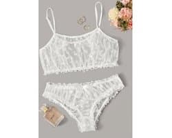 Sexy Lingerie Erotische Ondergoed Wit Polka Dot Mesh Franje Trim Lace Lingerie Set Top Kant Onzichtbare Beha Voor vrouwen