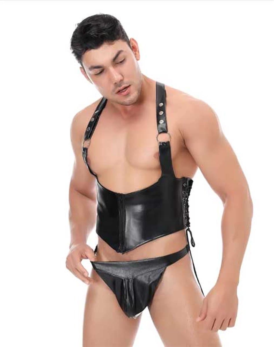 Lederen Body Harnas met Onderbroek - BDSM Set - Lingerie - Heren - String — afbeelding 1