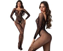 Elana - Ismara - Bodystocking Erotische Lingerie met Open Kruis - Catsuit - S t/m XL - Sexy Dames Lingerie - Zwart