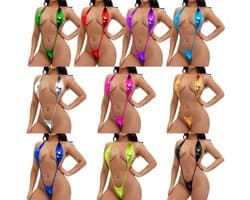 Finnacle - "Lakleer-One-Size-Stringbikini-Donkergroen-Onepiece-Vrouwen-Badpak-Micro-Bikini-Badmode"