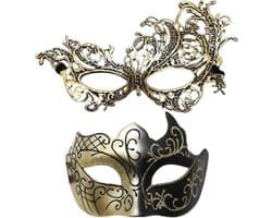 2 Stuks Venetiaanse Maskers voor Halloween, Klassiek Zwart en Goud, Geschikt voor Mannen en Vrouwen, Ideaal voor Feestjes en Verkleedkleding