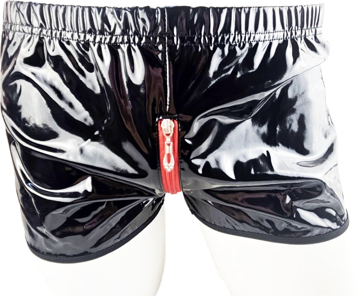 BamBella ® - Boxer short Maat L/XL Datex Zwart (Latex en stof SM kleding BDSM met rits erotische heren kleding ondergoed lingerie onderbroek zwart — afbeelding 1