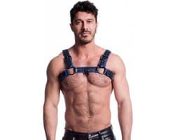 665 Vegan - Bulldog Harnas - PU Leer - Zwart/Blauw - Maat 2XL