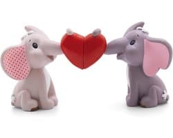 Set van 2 Liefdes Olifanten Figuren met Magneet Hart in Geschenkdoos Grijs