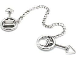 Kiotos - Stalen Tepelklem Ringen Met Ketting - RVS - Lengte Ketting 38 cm