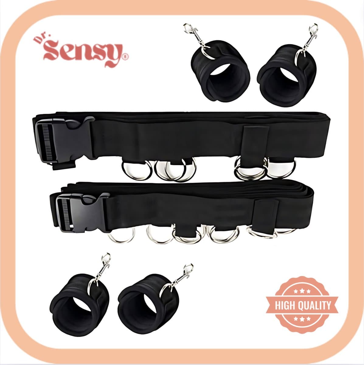 Dr. Sensy BDSM Bed restraints - Zwart - 4 boeien + matras banden - Bedboeien - Verstelbare Riemen en Boeien - Voor koppels - SM - Fetish — afbeelding 1