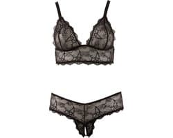 Cottelli Plus Size – Sexy Beha Set met Open Kruis en Licht Transparante Afwerking voor Avonden van Genot – Maat XL – Zwart
