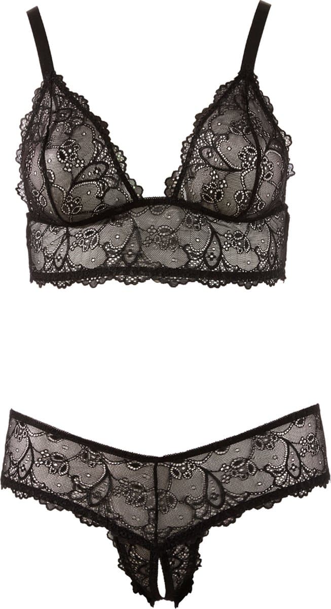 Cottelli Plus Size – Sexy Beha Set met Open Kruis en Licht Transparante Afwerking voor Avonden van Genot – Maat XL – Zwart — afbeelding 1