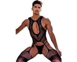 LekkerStout Jarretel Bodystocking - Zwart - Sexy Herenondergoed | S-L | ( LS074 )