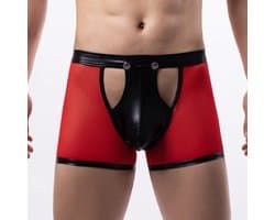 Boxer-Doorschijnend-Mesh-latex-Heren-Drukkers-Sexy-Opwindend-Erotisch-Lingerie-Rood