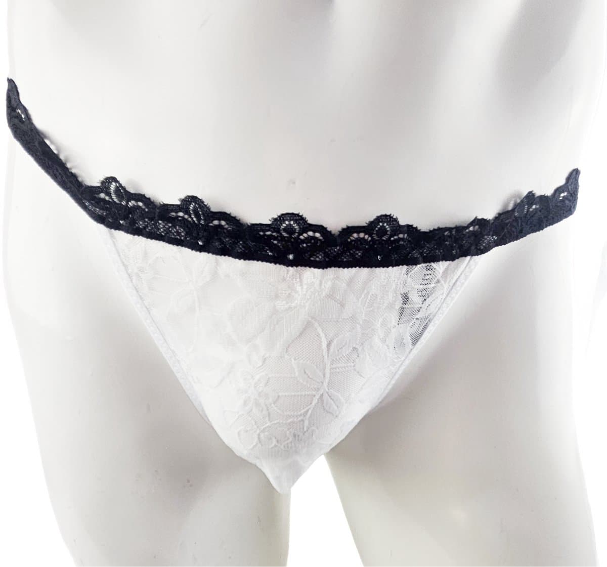 BamBella ® - Slip - maat Onesize L/XL - zwart wit Sexy erotische heren onderbroek mannen kant stof — afbeelding 1