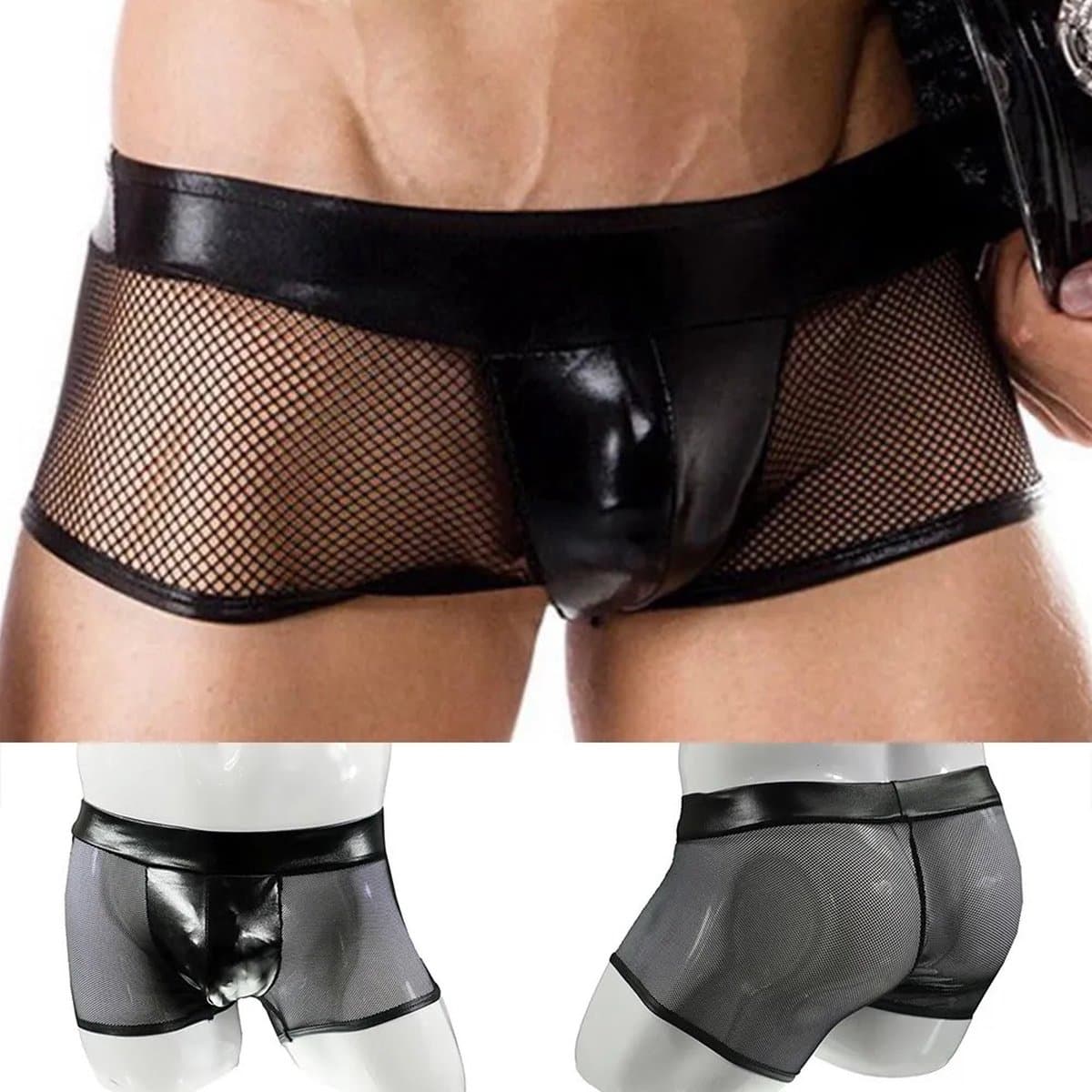 Boxer-Gaas-Ademend-Kort model-Latex-Heren-Sexy-Erotisch-Mannen-Zwart — afbeelding 1