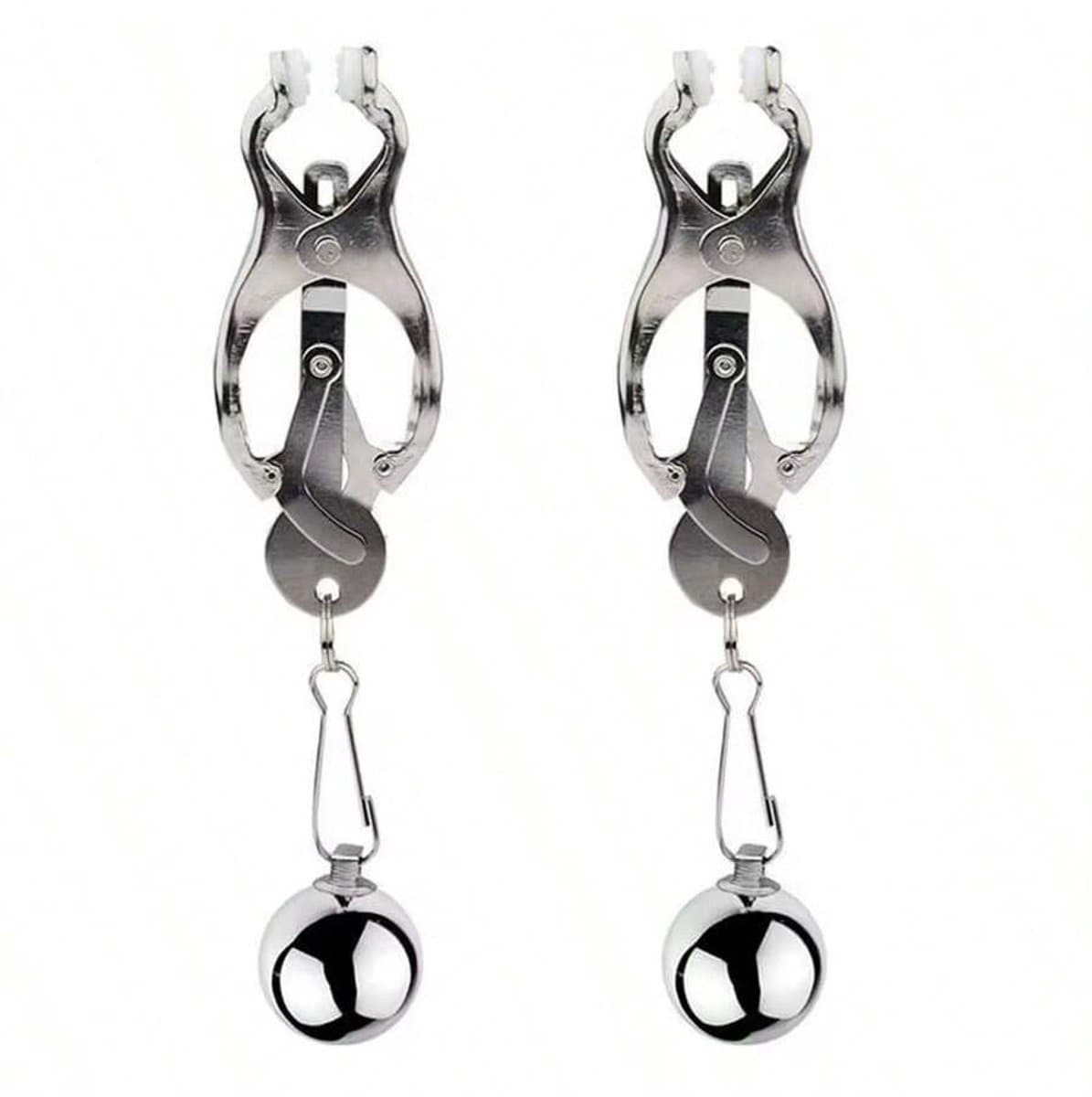 Oneay Tepelklemmen met Ketting – Verzwaarde Tepelklemmen met Bel – BDSM Lichaamsklemmen voor Vrouwen en Mannen – Niet-Piercing Body Sieraden – Verstelbare Nipple Clamps met Gewicht Ballen – Erotische Accessoires voor Stellen (Zilver) — afbeelding 1