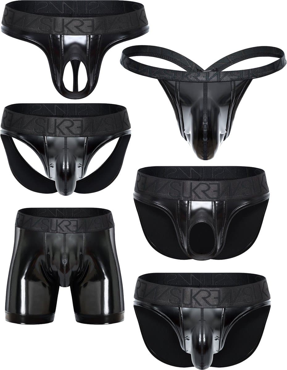 SUKREW Wet Look FETISH Collection - The Ultimate Multipack - MAAT L - Erotisch Heren Ondergoed - String voor Man - Sexy mannen String — afbeelding 1