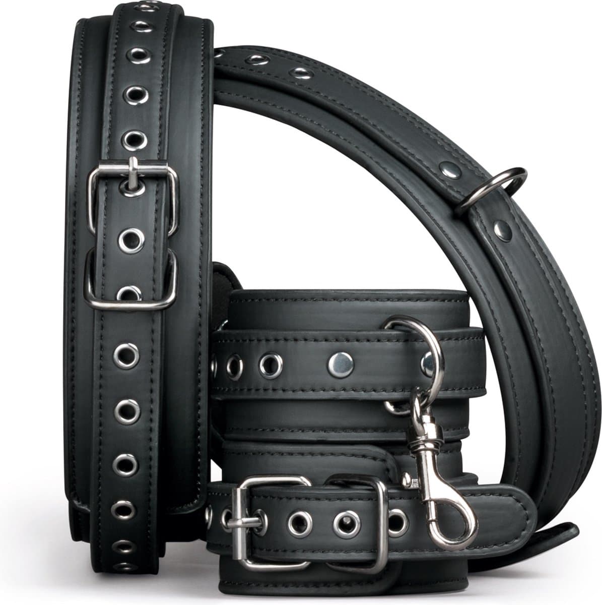 EasyToys - Thigh & Wrist Cuff Set - Duurzaam - Kunstleer - Bondagetouw - Handboeien Seks - BDSM - BDSM Toys - Rollenspel - Rollenspel Erotiek - Erotisch Spel - Handboeien Speelgoed - Zwart — afbeelding 1