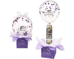 Dailygoods - Trekgeldballondoos - Geldcadeau - Verrassende verjaardagservaring - Paars - Grappige ballonset - Perfect voor vriendin of vrouw - Inclusi