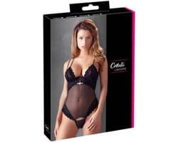 Zwarte String body met afneembare cups en kruis