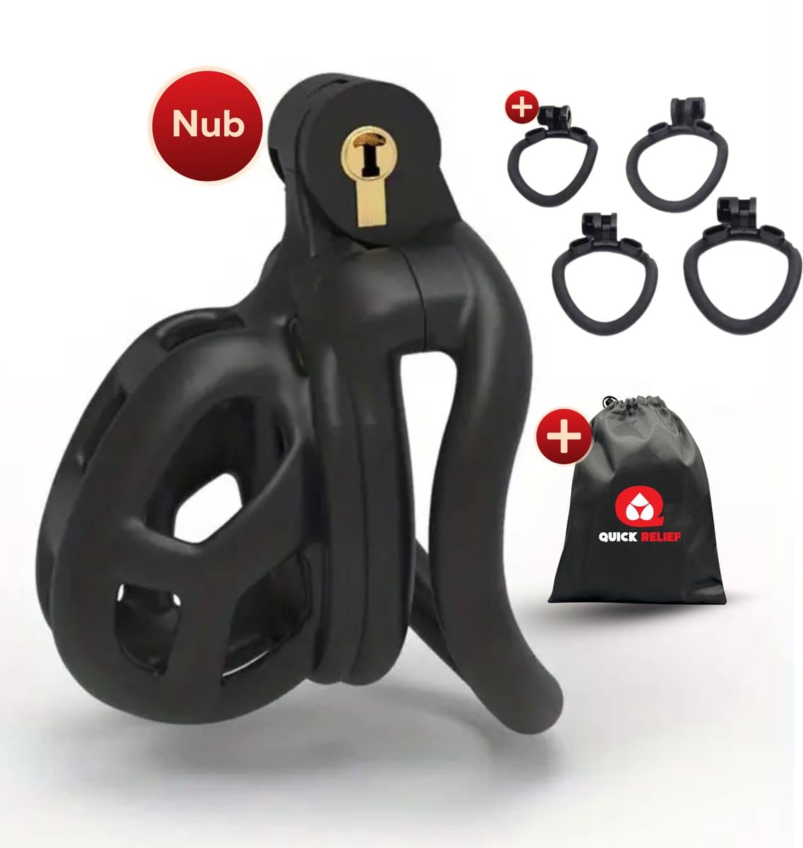 Quick Relief Elite Lock™ Nub - Chastity cage - Kuisheidskooi met 4 ringmaten - Kuisheidskooi voor Mannen - Sissy - Cock Cage - Zwart — afbeelding 1