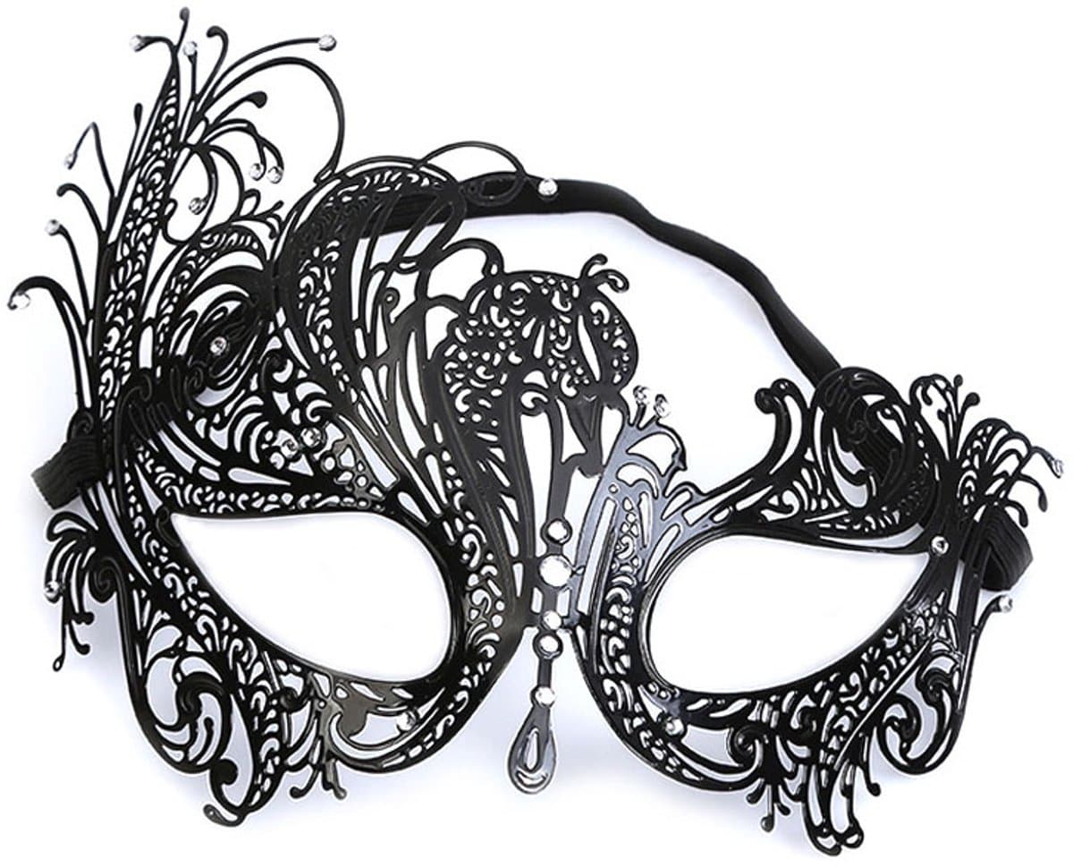 Venetiaans masker - Elegant zwart metalen masker - Met glinsterende strass steentjes - 26 × 16 CM - Luxe Masker Dames - Oogmasker - Maskerade - Gala Feest - Sexy Maskers - Verkleedkleding - Zwart — afbeelding 1