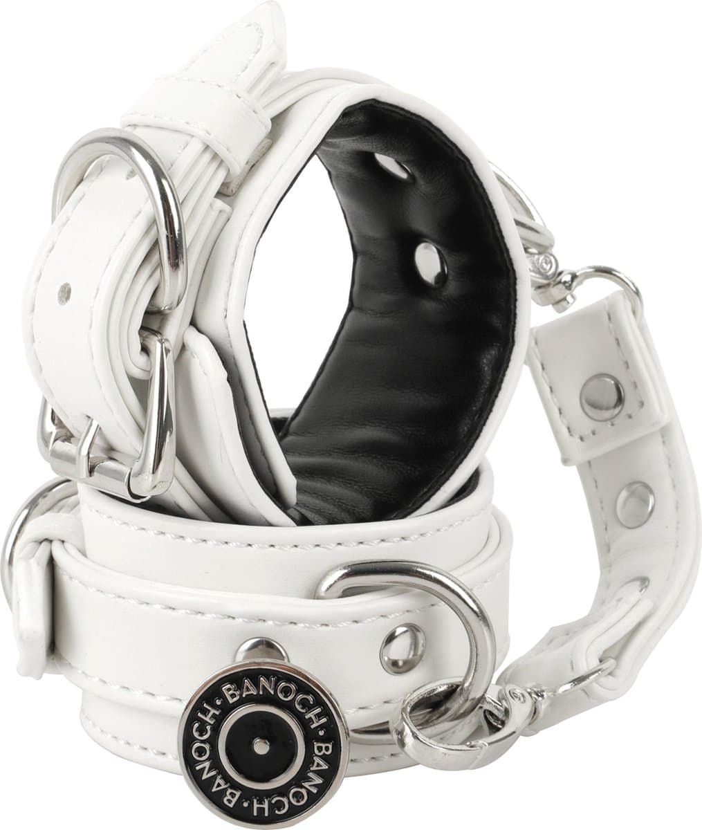 Banoch | handboeien van pu leer | wit / zwart | bondage — afbeelding 1
