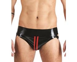 Mister B Rubber Jock Strap Zwart met rode streep - small