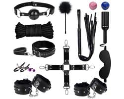 DOWO® - BDSM Extreme Bondage Set - 16 Delig - Erotische Dobbelsteen - SM Handboeien - Zweep / Veer / Zweepje - Sex Toys voor Koppels - Seksspeeltjes voor Mannen en Vrouwen - Sex Pakket en Toys - Zwart