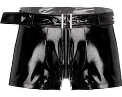 Heren Latex Wetlook Boxershort - Riem en gesp - Faux Leather - Lingerie - Ondergoed - Zwart