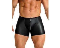 Zwarte heren boxershorts met rits - maat M/L - black sexy PU leather men boxers with zipper underwear -BDSM -mannen boxer clubwear heren ondergoed erotiek