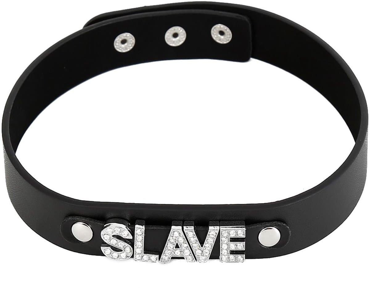 Kiotos - Luxe PU Leren Collar Met naamplaatje SLAVE — afbeelding 1