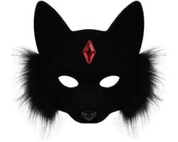 Halfgelaatsmasker voor Volwassenen 20x20 cm - Vossenprint Dierendesign - Zwart Imitatiebont Cosplay Masker - Feestmasker Carnaval Maskerade Rolspel Kostuumaccessoire - Verfijnd Comfortabel Draagbaar