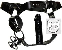 ZADO – Lederen Bondage String met 3 Penis Ringen en Anale Dildo voor Goed Gevuld Gevoel Maat L/XL – Zwart