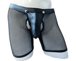 BamBella® Maat XS - open kruis Boxer short kant voor mannen - - doorzichtig BDSM Erotische Sexy Lingerie lang Heren - Zwart mannen ondergoed slip