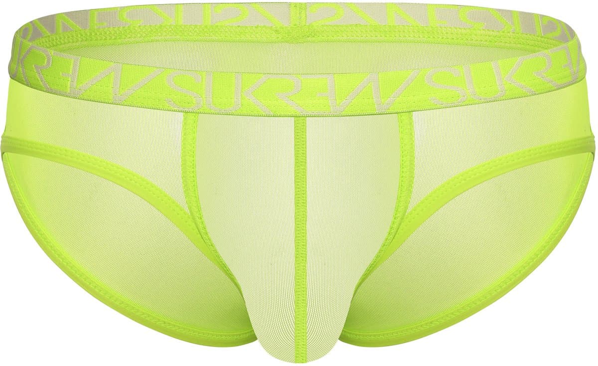SUKREW Sheer Low-rise Brief Acid Yellow - MAAT XL - Erotisch Heren Ondergoed - Slip voor Man - Sexy mannen Slip — afbeelding 1
