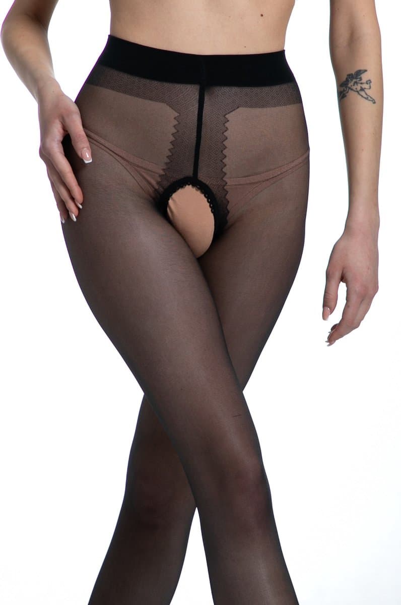 Panty open kruis - 20 Denier - Kleur: Zwart - Maat: XXL - Model: Gloss - Merk: Amour — afbeelding 1