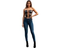 Sexy Corset Top met Vetersluiting - Lingerie - Faux Leder - Dames - Zwart