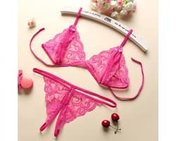 Finnacle - Kanten Lingerie - Open kruis - Cherise - Sexy Hot - Erotische Set - Vrouwen Kant - Transparante Lingerie - Sexy Kostuums - Nachtkleding - Babydoll - Open Cup Beha