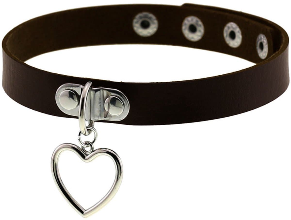 Sleutelbeenketting - Halsomtrek 32 cm~38 cm - Choker met hartvormige hanger - Halsband voor dames - Gotische leren choker - Punkstijl ketting - Choker - Halsband - Halsketting - Metalen choker - Kettingchoker - Bikerchoker - Halsring — afbeelding 1