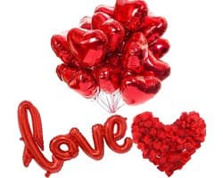 Hart Ballonnen Set - Valentijn Decoratie - Romantische Sfeer - Inclusief Rozenblaadjes - 30+1 Stuks - Rood