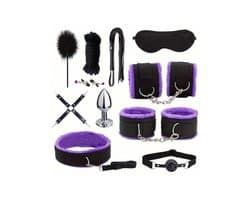 Oneay BDSM Extreme Bondage Set - 11 Delig -SM Handboeien - Zweep / Veer / Tepelklemmen - Sex Toys voor Koppels - Seksspeeltjes voor mannen en vrouwen - Sex Pakket en Toys - Paars