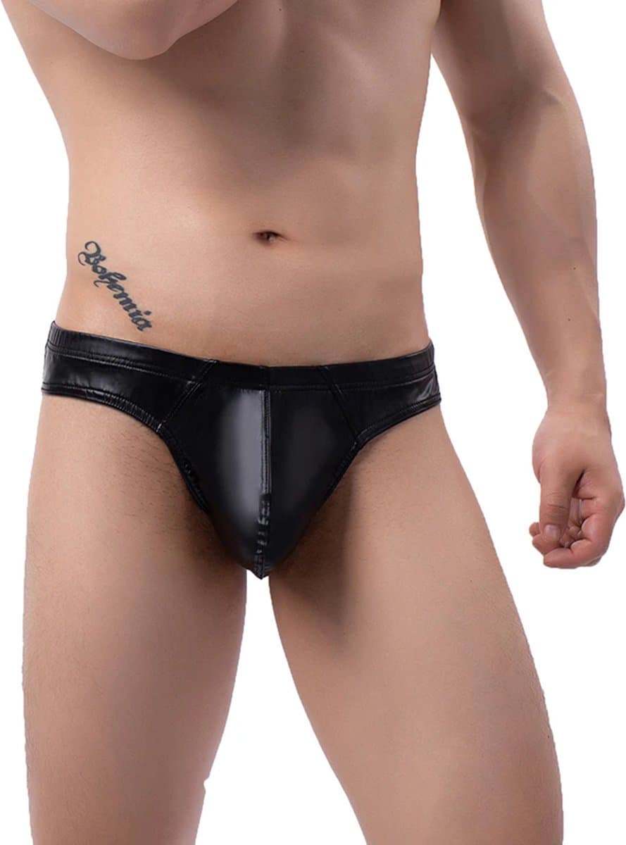 Slip-Heren-Zwart-Sexy-Opwindend-Mannen-Erotisch-Latex-Goedkoop — afbeelding 1