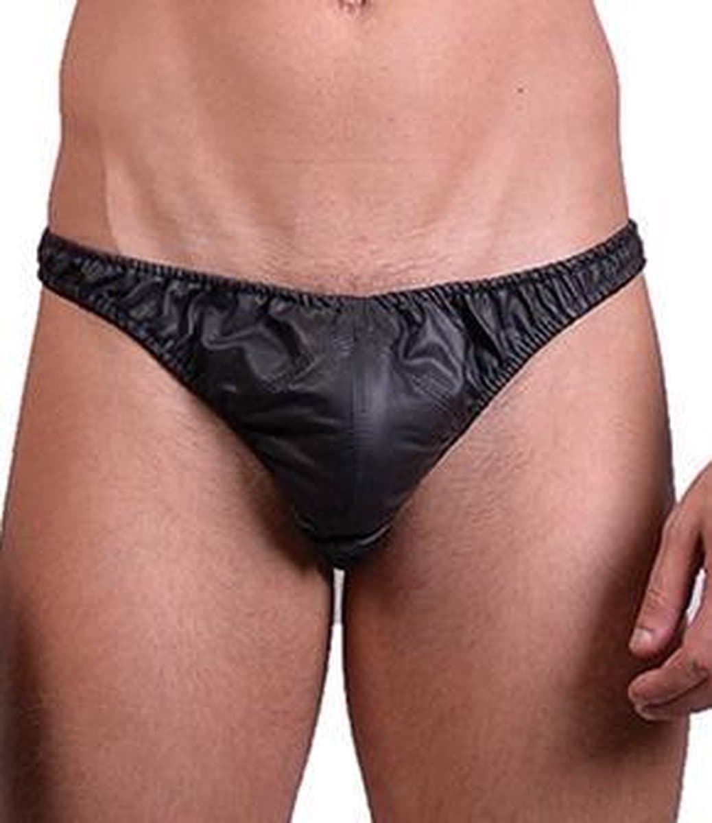 Mister B leren heren string slip - zwart small — afbeelding 1