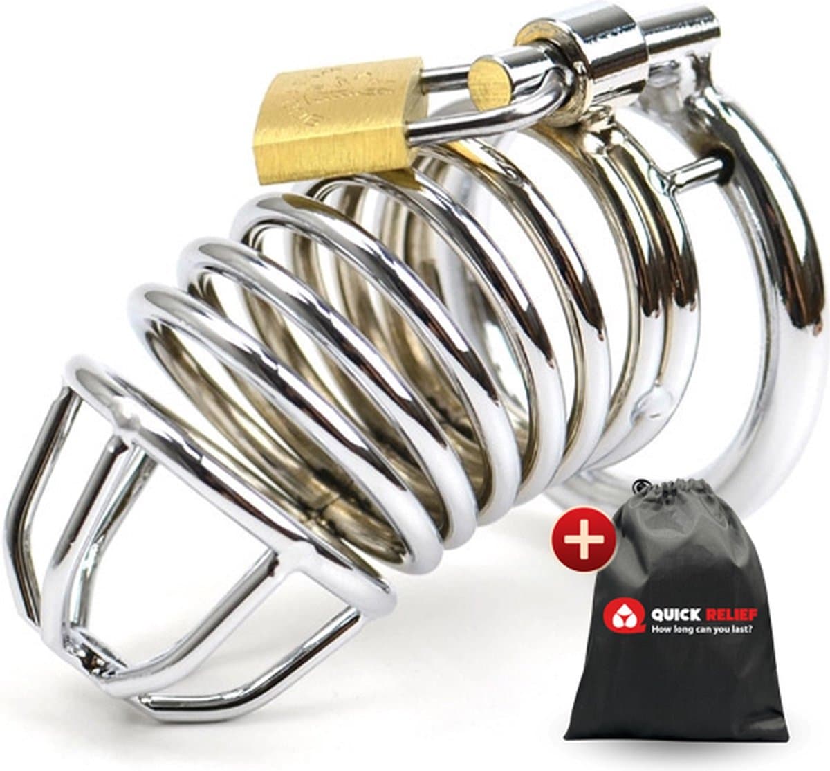 Quick Relief - Pro Lock™ Kuisheidskooi - Metaal - Kuisheidskooi voor Mannen - Chastity cage - Staal Deluxe - Sissy - Cock Cage - Zilver — afbeelding 1