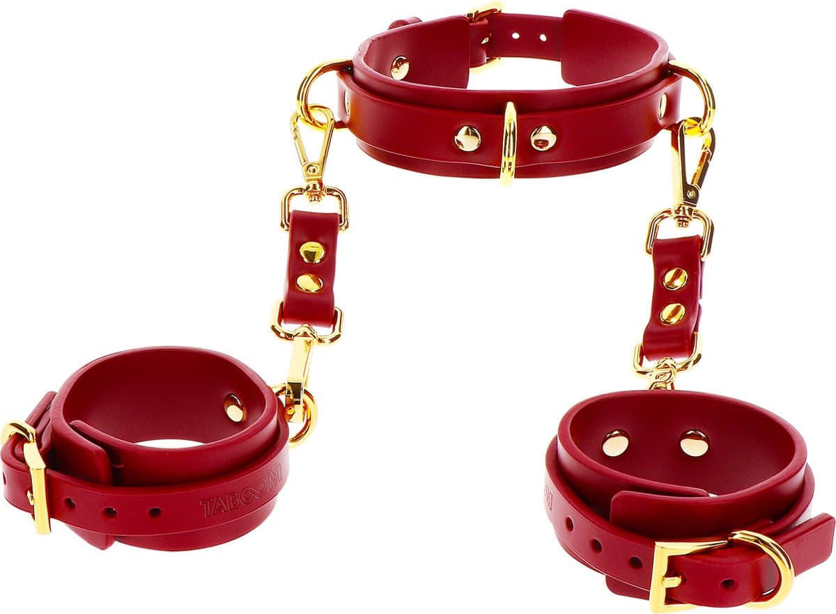 Luxe Bondage Set met halsband en handboeien - BDSM Collar and Wrist Cuffs - Gemaakt van PU-leer en Nikkelvrij metaal - Bondage en SM speeltje - Seksspeeltje - Sex Toy voor hem en haar — afbeelding 1