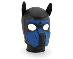 Neopreen Puppy Hood – neoprene Puppy Play Masker met Afneembare Snuit – Zwart/blauw