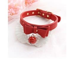 Sexy Klinknagel Choker met Bel - Rood -Alternatieve Metaal Pu Lederen Kraag Bell Slave Kostuum Bdsm Bondage Ketting Nekband Sex Toys