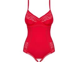 Obsessive Jolierose Open Kruis Teddy - Erotische Body - Maat S/M - Rood